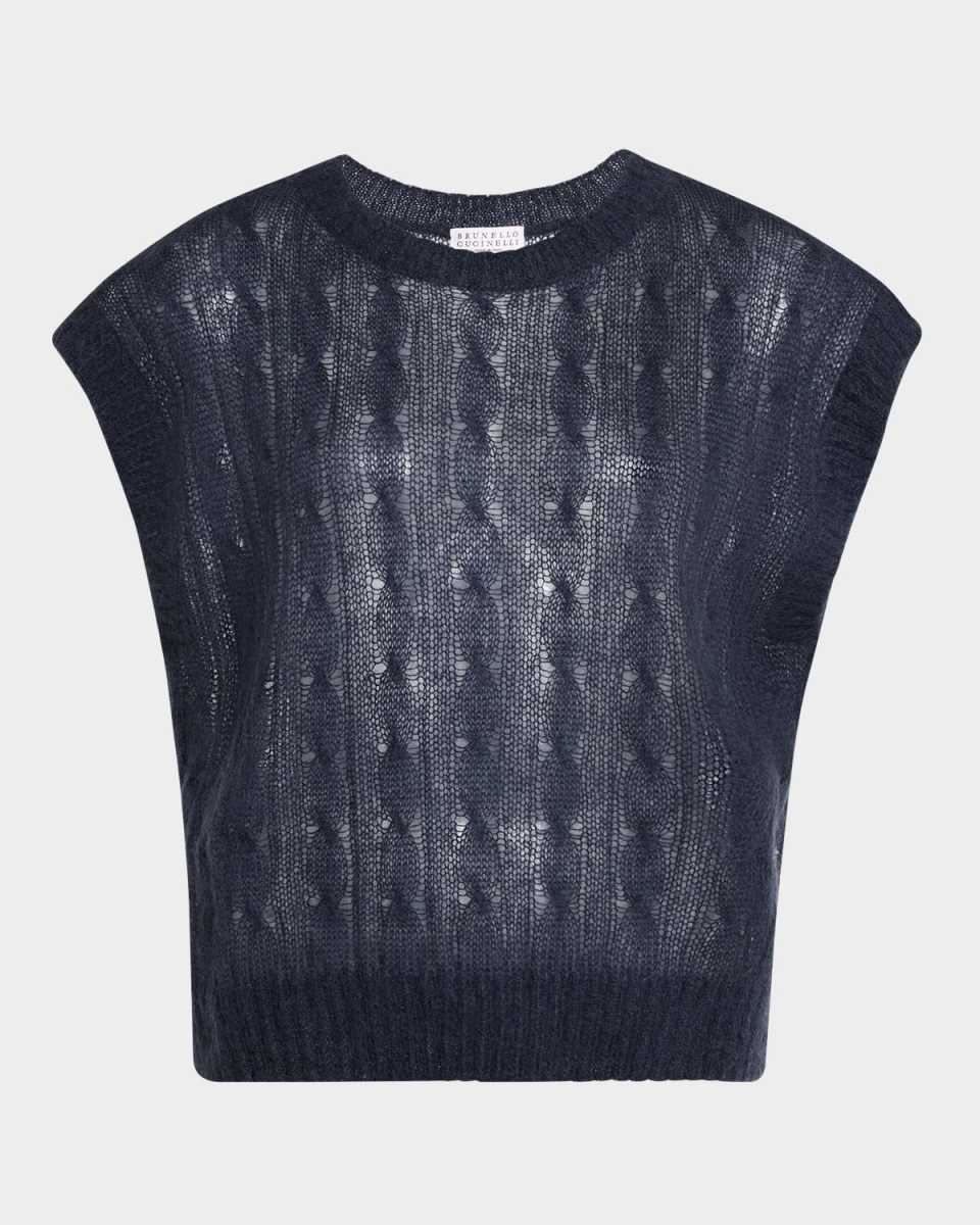 Mohair Cozy Cable-Knit Cap-Sleeve Sweater